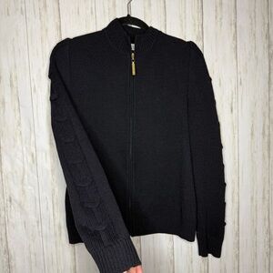 St. John Sport Black Cable Knit Zip Sweater Small